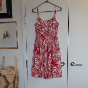 Red Printed Spaghetti-Strap Midi Dress